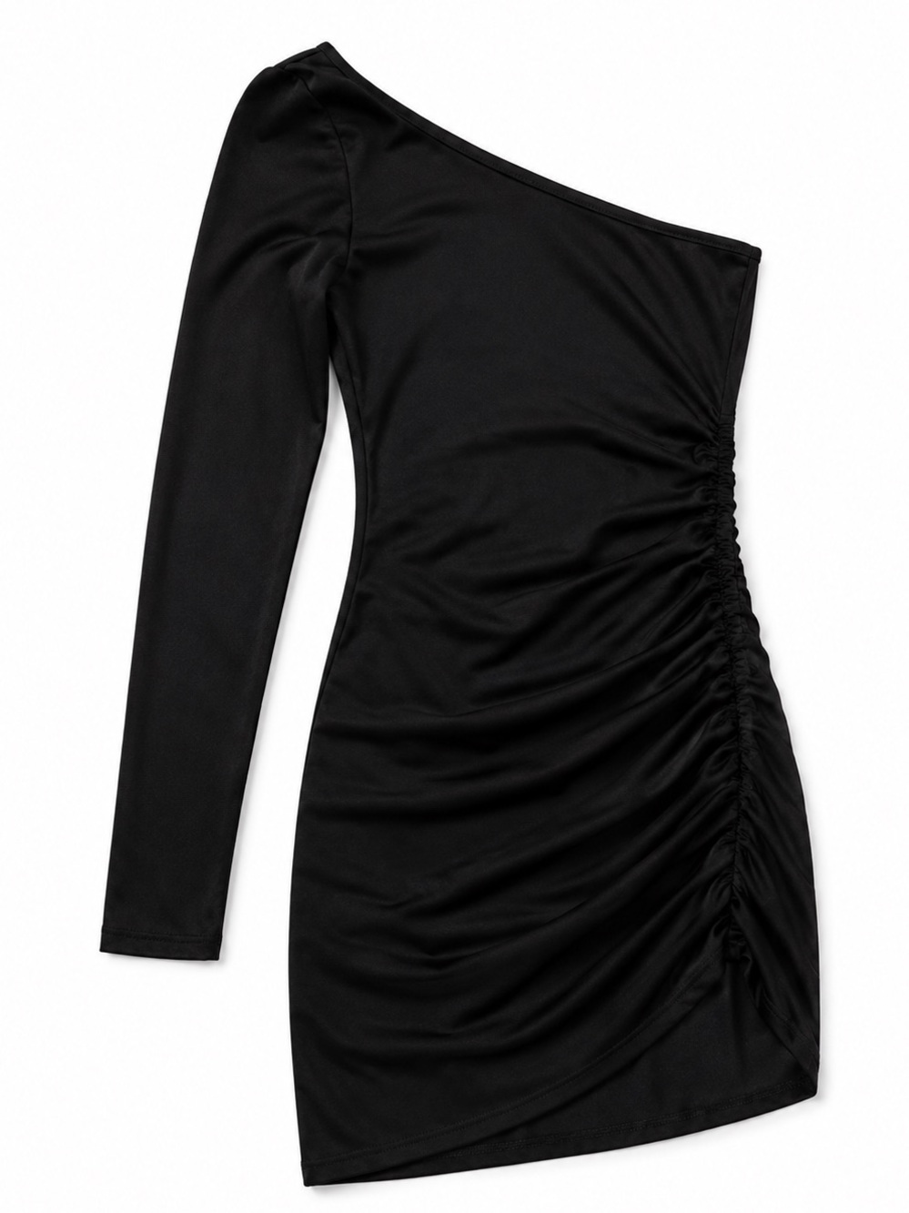 Windsor Black Long-Sleeve Ruched Side Mini Dress